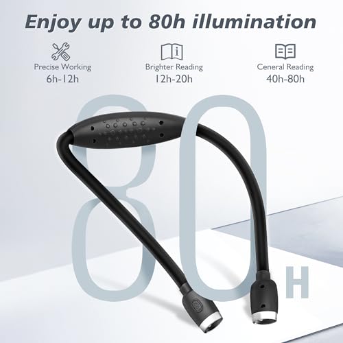 LEDGLE Neck Book Light for Reading Rechargeable,Long Arm,6 Brightness-Black - style: Massage Particles- Black