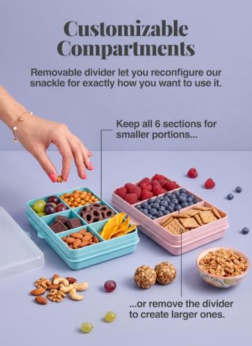 melii Snackle Box | 6-Compartment Divided Snack Container, BPA-Free Food Storage with Removable Dividers for School, Travel & On-the-Go Snacking Flowers - color: Flowers