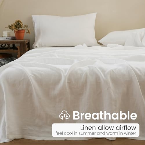 100% French Linen Pillowcases with Embroidery - Pack of 2 - Washed Solid Color Natural Flax Soft Breathable - White, 20'' x 30'' - color: White, size: 20''x30'' - Embroidery