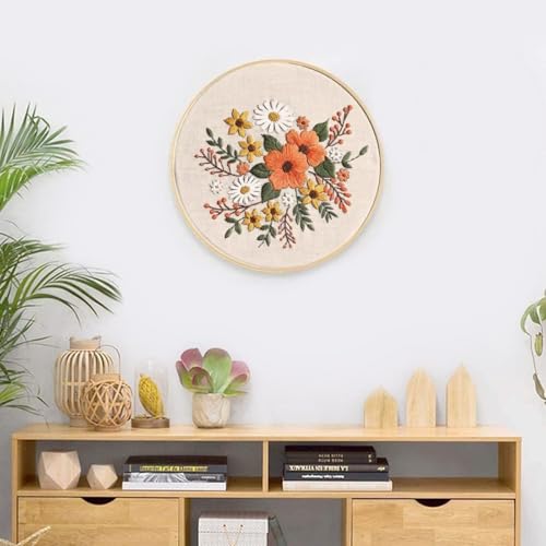 Arte Vita Embroidery Starter Kit Orange Flower Pattern Full Range DIY for Beginners - color: White-Orange