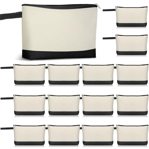 Silkfly 15 Pcs Cotton Canvas Makeup Bags Cosmetic Zipper Bags 10.2 x 5.5 x 2'' Blank DIY Pouch Bulk Pencil Case with Bottom Travel Toiletry Pouch for Women Craft Decor Gift (Classic Color) - color: Classic Color