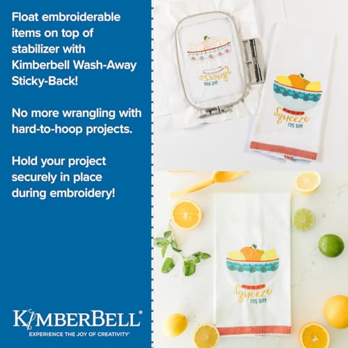 Kimberbell Wash Away Stabilizer - Wash Away Stabilizer for Embroidery, Sticky Back Stabilizer for Machine Embroidery, Water Soluble Stabilizer for Embroidery, 20"x5" Yd Roll, No Residue