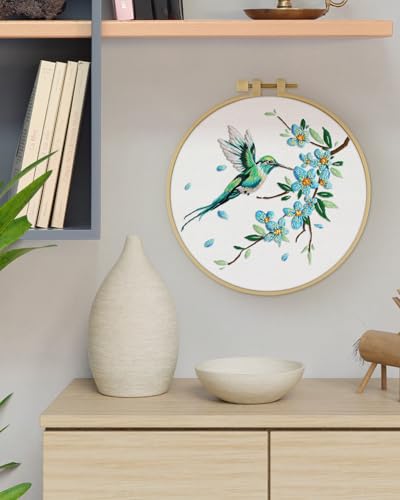 ERKOON Embroidery Kit for Beginners Adult, Hummingbird Embroidery Set - color: Green Hummingbird