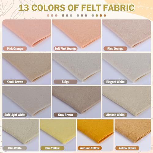 XSEINO 13 Rolls 8"x35" 1.4mm Thick Soft Felt Fabric Sheet 13 Assorted Light Brown Series Colors Felt Pack for DIY Craft Sewing Squares Nonwoven Patchwork - color: Light Brown Hues