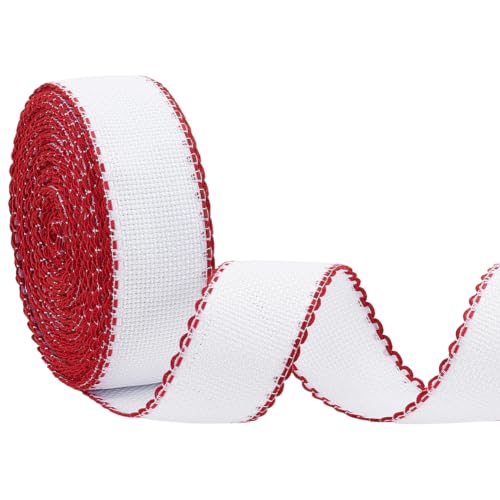 BENECREAT 14.8Yard x 1.4In Aida Band with FireBrick Edge, Cross Stitch Embroidery Band for Home Embroidery Decoration, Bookmark, DIY Crafts - color: Firebrick