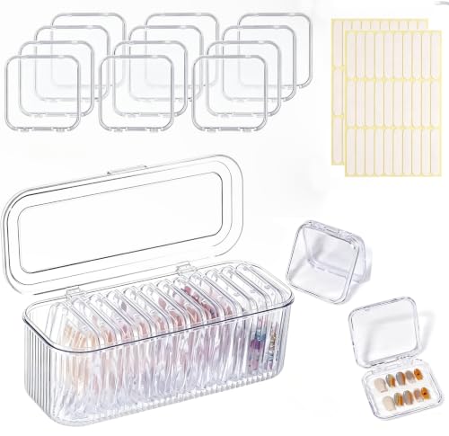 Press On Nail Storage Organizer Set, 12 Clear Cases & 60 Adhesive Tapes