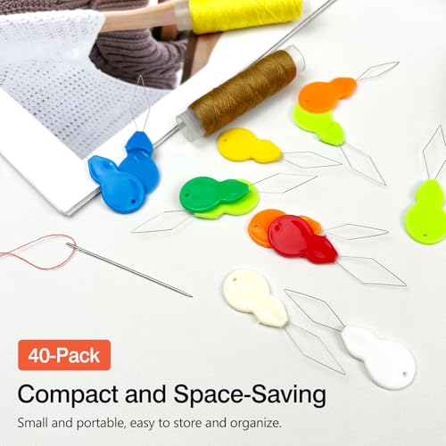 40-Pack Gourd-Shaped Plastic Needle Threaders – Random Colors with Clear Storage Box, Wire Loop Sewing Tools for Hand & Machine Stitching