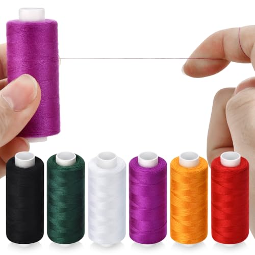 6 Pcs Sewing Thread Kit, 400 Yards Each Spool 402 Polyester Thread with Sewing Needle & Threader, Sewing Threads for Sewing Machine, Hand Stitching, Embroidery - color: colorful