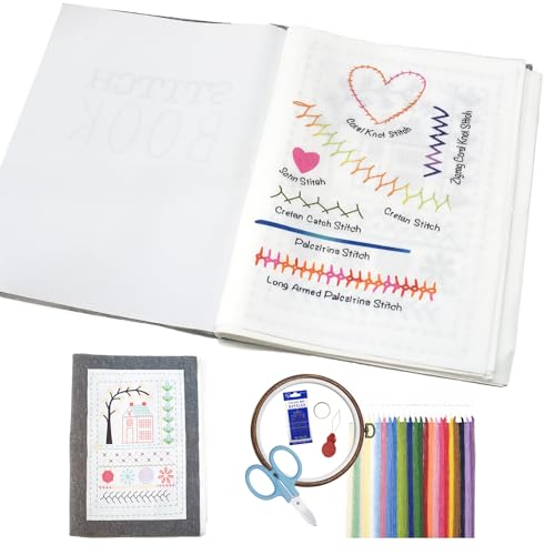 DYONDER 2026 New Hand Embroidery Pattern Practice Book for Beginners, Embroidery Stitch Practice Book with Hand Stitch Templates & How to Guide - color: Black