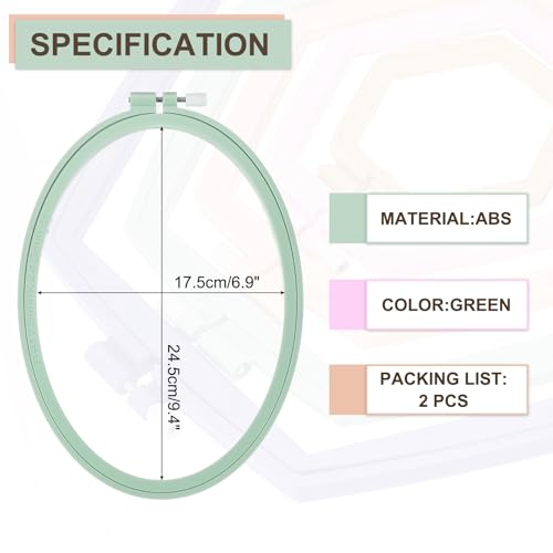 PATIKIL 2 Pieces 6.9" x 9.4" Oval Embroidery Hoops, Adjustable Cross Stitch Hoops Ring ABS Plastic Embroidery Frame Punch Needle Hoop for Sewing, Needlework, DIY Craft, Green - color: Green, size: 6.9" x 9.4"
