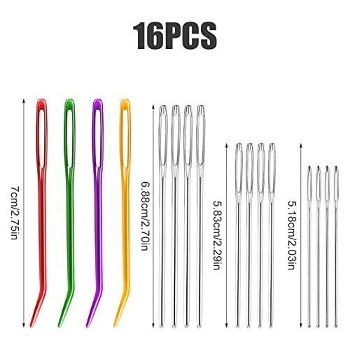 16pcs Large-Eye Blunt Needle, Plastic Bent Tapestry Needle, Stainless Steel Yarn Knitting Needles Sewing Needles Wool Needle Hand Knitting Needle Sewing Knitting Needle for Crochet Projects (2 Styles)