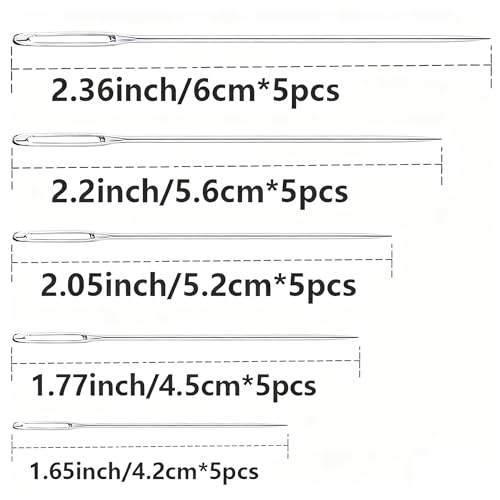 ‌50pcs Hand Sewing Needles Stainless Steel, 5 Sizes Large Eye Sharp Needles, Leather Needle Embroidery Thread with Threaders for Handsewing Art Crafts - size: 50