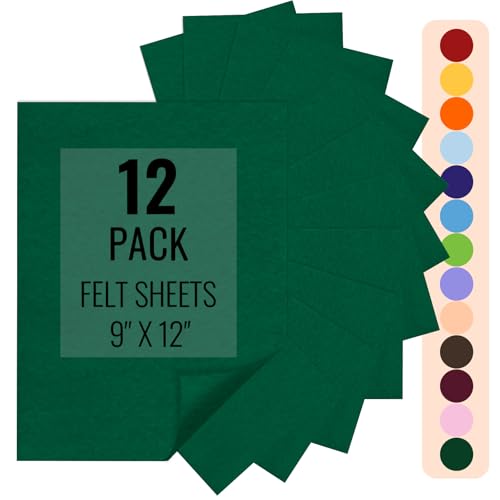 IONTACH 9" X 12" Felt Fabric Sheets 1.6mm Thick (12 Packs, Hunter Green) - color: Hunter Green
