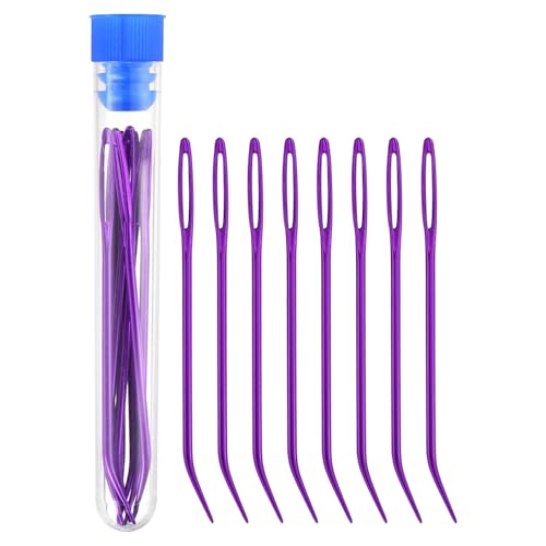 uxcell 8 Pcs Yarn Needle Kit, 2.76 Inch Tapestry Needles Bent High Carbon Iron Large Eye Sewing Darning Needles Hand Sewing Needles with Storage for Hand Sewing Art Crafts, Purple - color: Purple