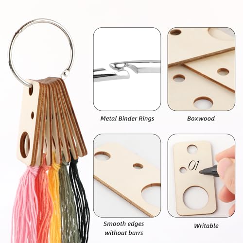 101pcs Wooden Embroidery Floss Drop,Embroidery Floss Organizer with Floss Ring Cross Stitch Bobbins for DIY Sewing Storage,Craft Supplies(Style D) - color: Rectangle