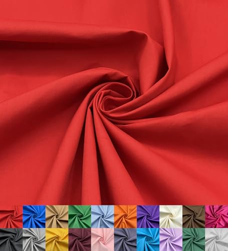 EOVEA - Cotton Polyester Fabric by The Yard – 60" Wide Broadcloth Fabric, Soft, Lightweight & Breathable Material for Lining, Curtains, Bedding, Skirts, Sewing Projects (Red, 1 Yard) - color: Red, size: 1 Yard