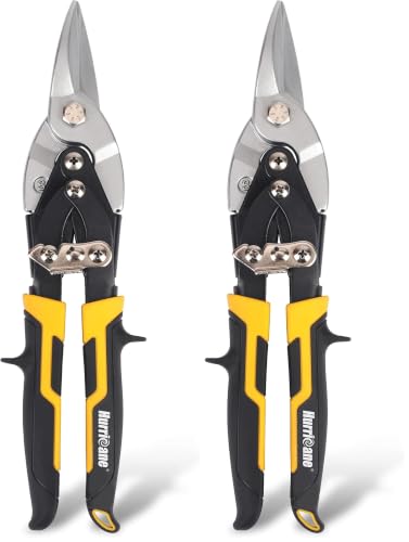 HURRICANE 10 Inch Aviation Tin Snips, Cr-Mo Aviation Snips for Cutting Metal Sheet, Heavy Duty Sheet Metal Cutter Shear, Straight Cut, High Leverage Aviation Snip, Up to 40% Labor Saving (Pack of 2) - size: 10 Inch High Leverage: Straight Cut (Pack of 2)