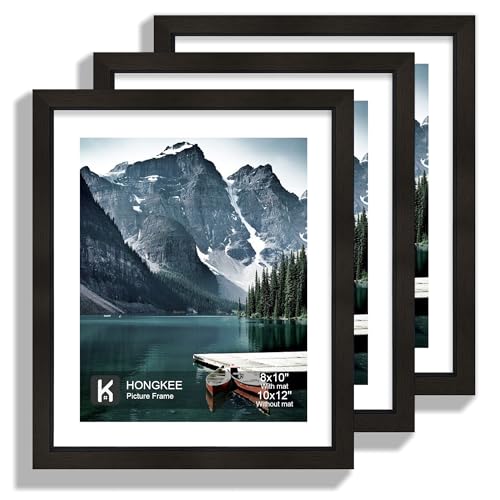 Hongkee 10x12 Picture Frame with Real Glass - Display Pictures 8x10 with Mat or 10 x 12 without Mat, Photo Frame for Wall or Table Top Display(Black, 3 Pack) - color: Black, size: 10x12 in