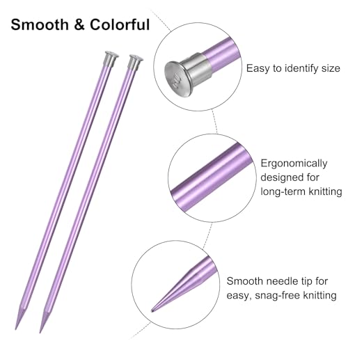 uxcell 4Pcs Aluminum Knitting Needles 10mm (US Size 15) Single Pointed Knitting Needle 13.8 Inches Length Metal Weaving Tool for Handmade Projects DIY, Light Purple - color: US Size 15, size: Light Purple