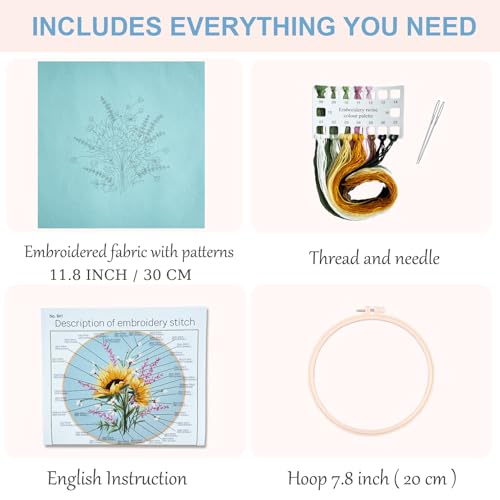 Silentsea Embroidery Kit – Sunny Sunflowers with Delicate Purple and White Floral Accents, Perfect for Beginners and Craft Lovers - color: Sunflower