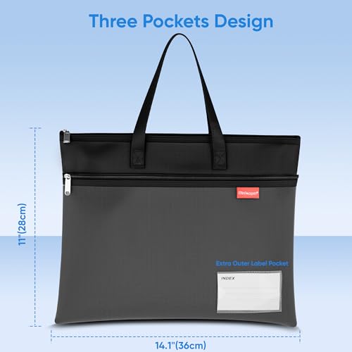 Wisdompro 14.1×11" Mesh Zipper Pouch with Handle, 3 Pockets File Bag-Black - color: Black