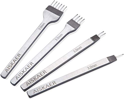 Aiskaer Leather Stitching Punch Set, Diamond Chisel Tools, 3mm White Steel 1/2/4/6 Prong for Leather Craft DIY - size: 3mm