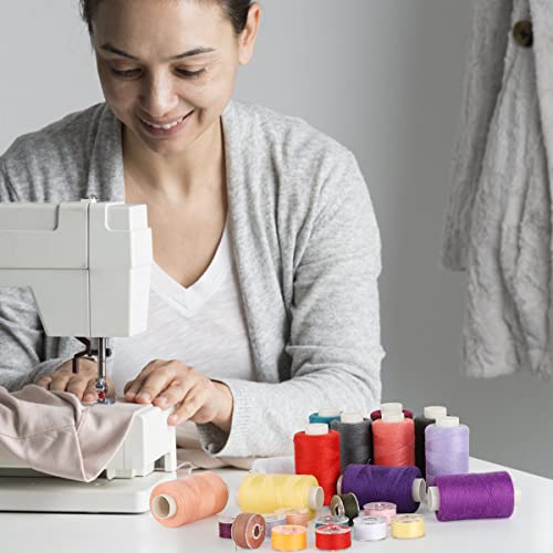 Blibly 72Pcs Bobbins Sewing Thread Kits, 500 Yards Per Polyester Thread Spools with Needle, Threader, Scissors and Ruler, Prewound Bobbin with Case for Hand and Sewing Machine,36 Colors