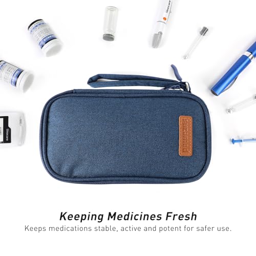 suzamed Double Layer Insulin Cooler Travel Case, Expandable Space, Blue - color: Blue
