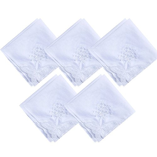 La closure Ladies White Hankies Cotton Embroidery Lace Wedding handkerchiefs - size: Pack of 24