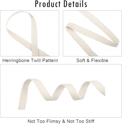 Willbond 100% Cotton Twill Tape 1/2 Inch X 25 Yards Herringbone,None - color: Beige, size: 3/8 Inch, 27 Yards