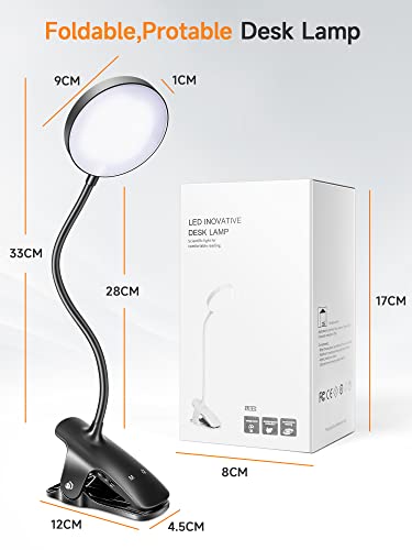 Mubarek Clip on Lamp,5 Brightness+5 Color Clip on Light,200LM 36 LED Reading Lights for Books in Bed,1800mAh Battery Powered Lamp Battery Operated Lights,Rechargeable Desk Lamp with Clamp Light - color: Black