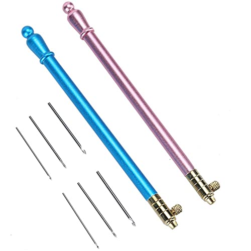 2Pcs Crochet Hooks with 6 Needles, Tambour Embroidery Beading Sequins Needle Tools Kit for DIY Sewing Embroidering Craft, Stainless Steel Handle French Tambour Needle for Women Beg