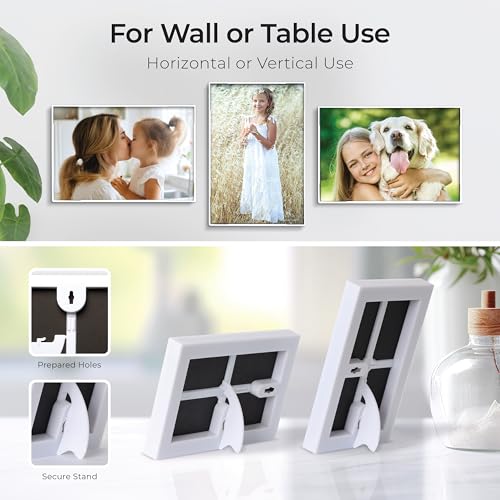 Mantello 5x7 Inch Front Loading Picture Frames - White - Art Wall Hanging Table Desk - Family Gallery Multi Photo Frame - 6 Pack - color: White, size: 5x7 - 6 Pack