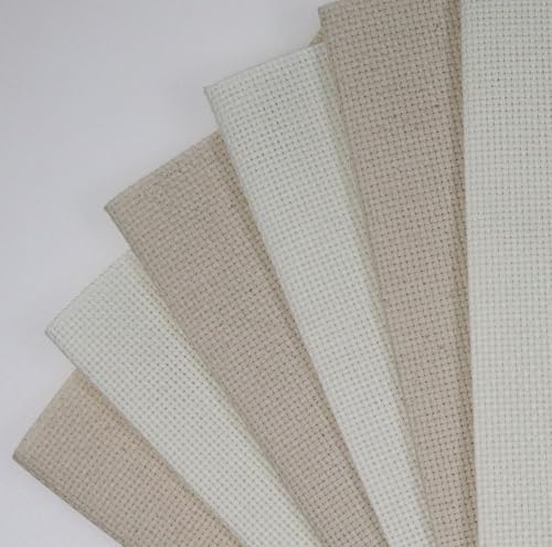 KCS 4/6 pc of 12" x 18" 30cmx45cm 16CT Counted Cotton Aida Cloth Cross Stitch Fabric (Antique White+Oatmeal, 6 pc) - color: Antique White+oatmeal, size: 6 pc