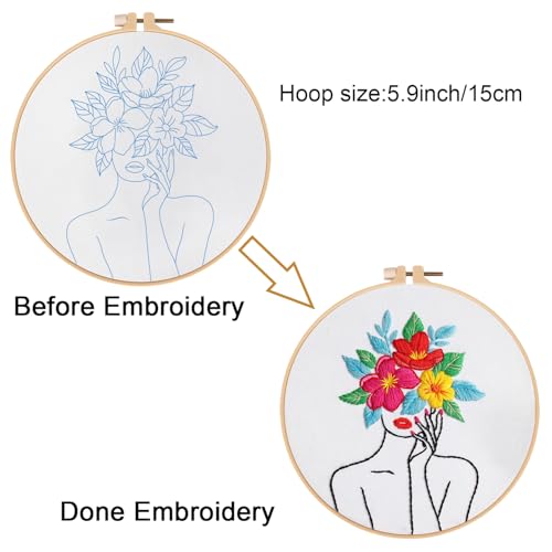 Louise Maelys Flower Woman Embroidery Kit for Beginners DIY Gift Set - color: woman flower