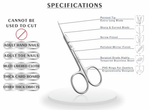 SILLVER Cuticle Scissors Extra Fine Curved, Super Slim Small Scissors with Precise Pointed Tip, Beard, Eyelash, Mustache, Dry Skin - Manicure Scissors - size: Slim 3.1-1mm Blade Width