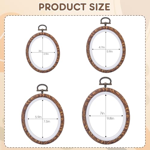 4 Pcs Embroidery Hoop Set, Imitated Wood Oval Frames for Crafts