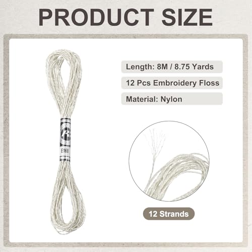 PATIKIL 12 Skeins Embroidery Floss, Metallic Embroidery Thread Nylon Threads Bracelets String for Cross-Stitch Hand Embroidery, Silver Tone - color: Silver Tone