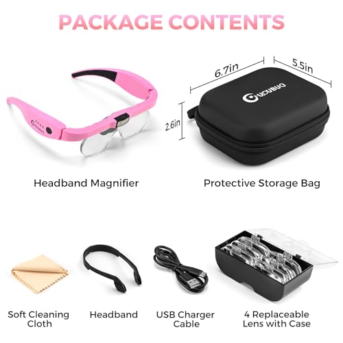 Magnifying Glasses with Light 1.5X-5.0X Magnification Acrylic Lens - color: Pink Magnifying Glass With Carry Case