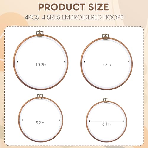 4 Pcs Embroidery Hoop Set, Imitated Wood Round Frames for Crafts