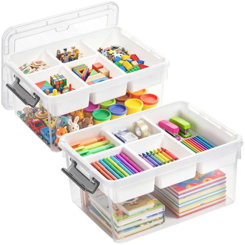 Citylife 17QT 2Packs Clear Craft Organizers and Storage Box with Tray - size: 17 Qt- 2 Pack