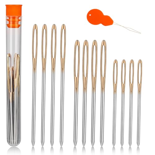 TLKKUE 12 Pcs/3 Sizes Large-Eye Blunt Needles, Steel Yarn Needle Gold - color: Gold, size: 3 sizes/12 pcs