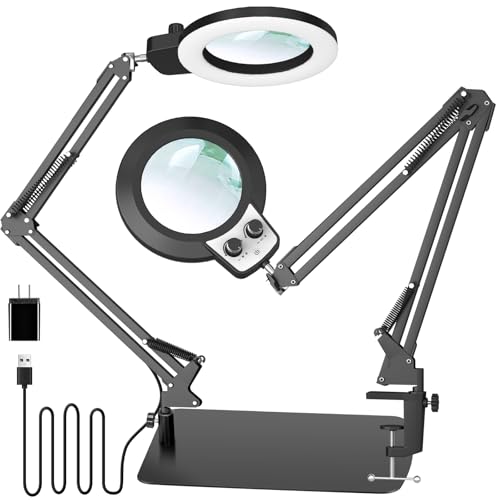 KIRKAS 12X Magnifying Glass with Light and Stand, Overhead Knob 2 in 1 - size: 12X 11.8 INCH Base & Clamp