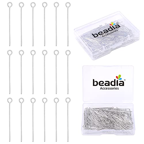 BEADIA Platinum Plated Open Eye Pins Non Tarnish 30mm 150pcs for Jewelry Making Findings - color: Open Eye Pins Platinum, size: 30x0.7mm