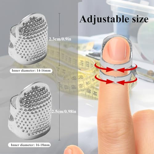 4 Pack Adjustable Metal Sewing Thimbles S+M – Finger Protector for Quilting Embroidery Needlework and DIY Craft Safety Use - color: 4 Silvery