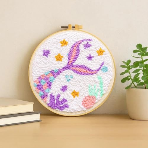 Punch Needle Kit for Beginners Adults-Cute Fish Tail, with Video Tutorial - color: Punch Needle kit with-1218-4