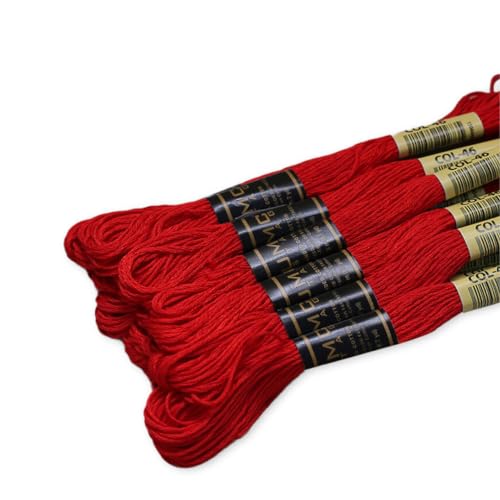 Pack of 12 Red Premium Embroidery Thread | 100% Egyptian Cotton Premium Skeins | Cross Stitch Embroidery Floss | Oeko TEX Certified Stranded Cotton | Ideal for Arts & Crafts (Bright Red 46) - color: Bright Red 46