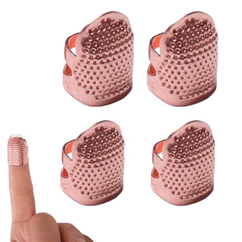 4 Pack Adjustable Metal Sewing Thimbles S+M – Finger Protector for Quilting Embroidery Needlework and DIY Craft Safety Use - color: 4 Rose Gold