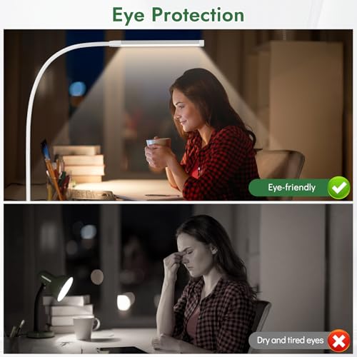 Clamp Lamp for Desk, Eye-Caring LED Clip Light for Home Office - color: White