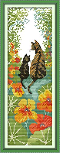 CaptainCrafts Cross Stitch Kits for Adults Stamped 11CT Cat Pattern - color: Flowers Cats Back, style: Stamped
